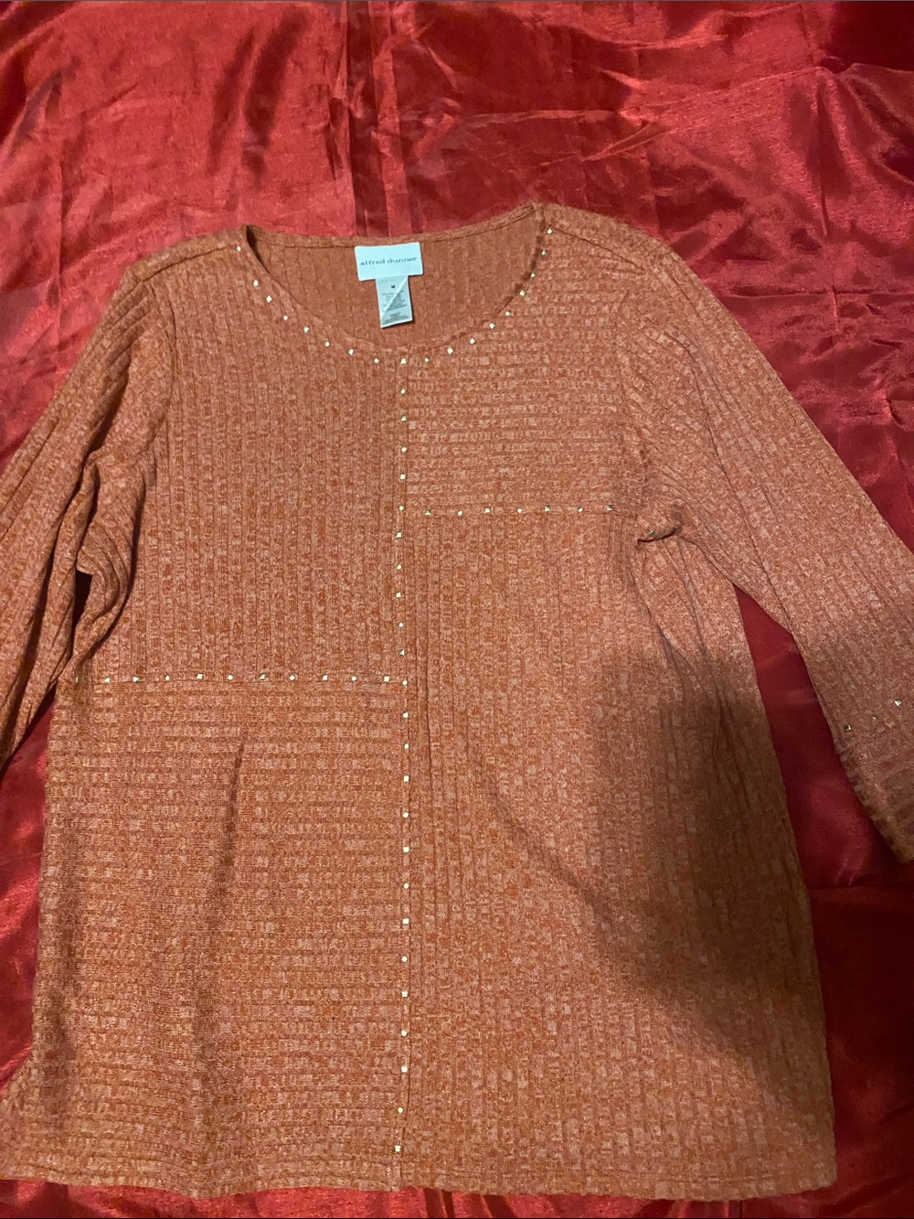 Alfred Dunner Rust Orange Stud-Trim Scoop Neck Sweater - Picture 2 of 4